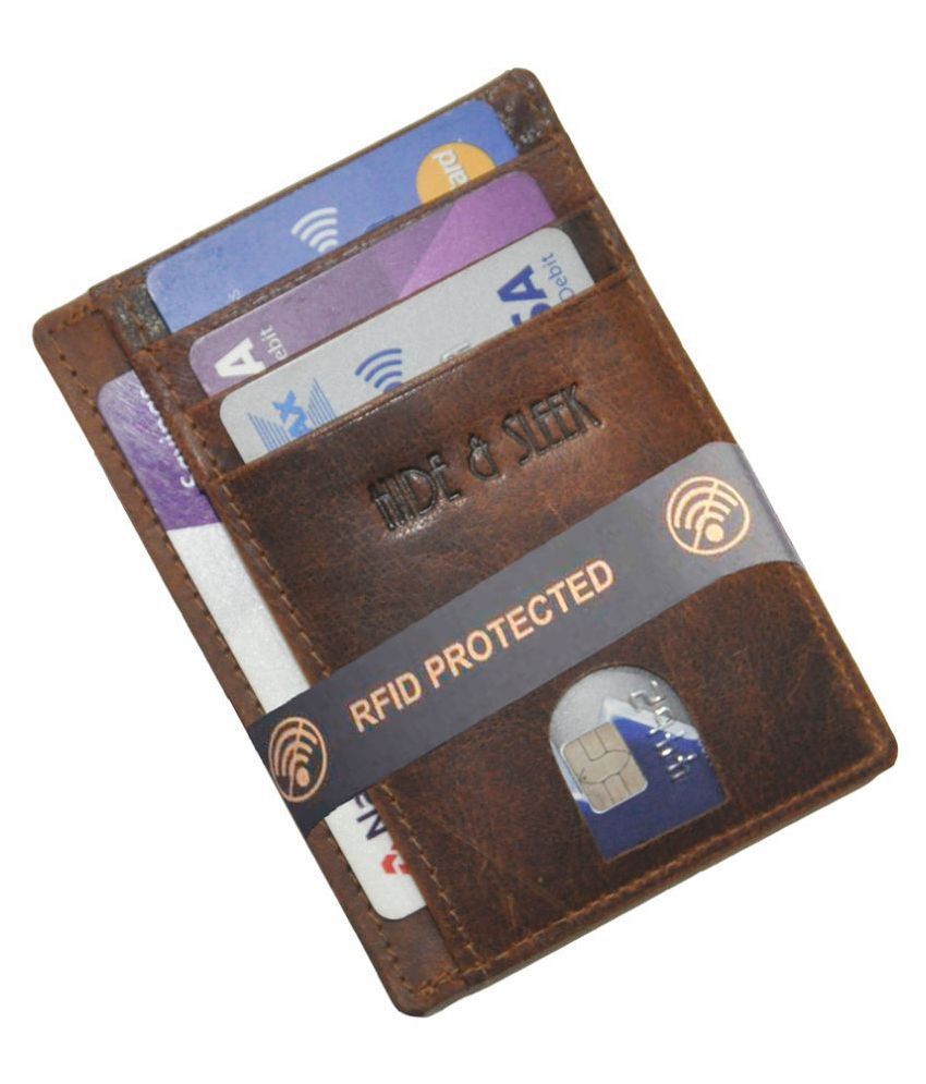     			Brown RFID Blocking Leather Credit Card Holder