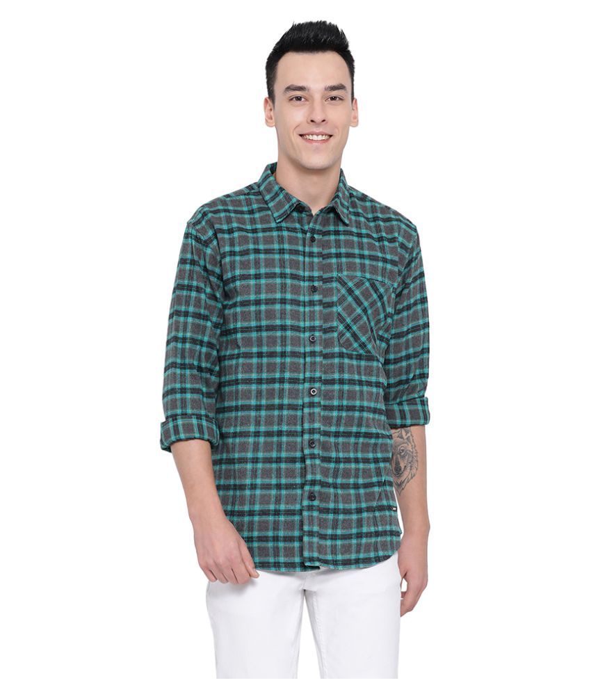     			Oxolloxo 100 Percent Cotton Green Checks Shirt