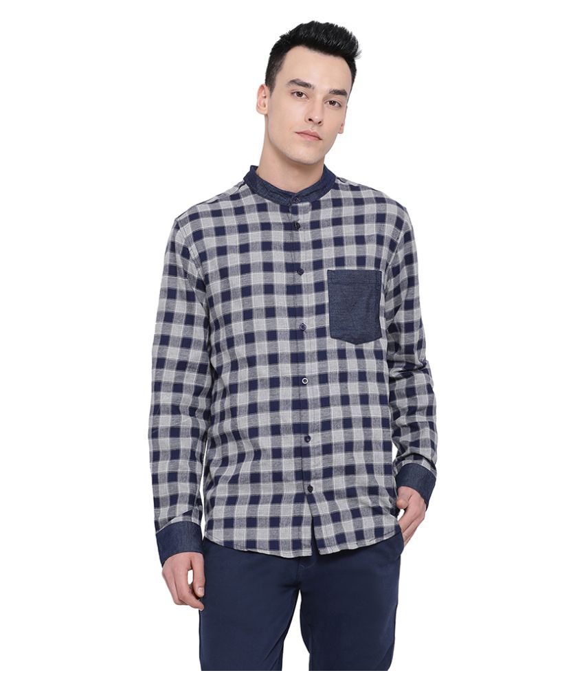     			Oxolloxo 100 Percent Cotton Navy Checks Shirt