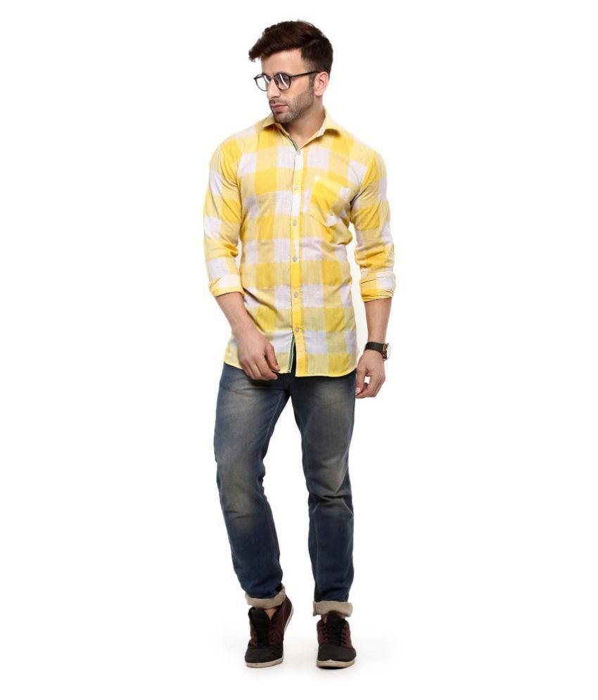     			Hangup 100 Percent Cotton Yellow Checks Shirt