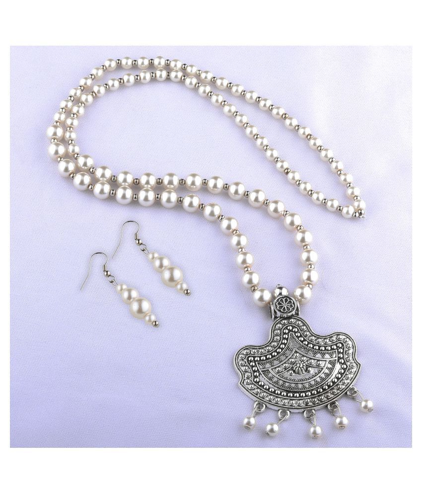     			SILVERSHINE silverplated Designer Traditional Long Pearl Drop pendant Necklace set for women Jewellery set