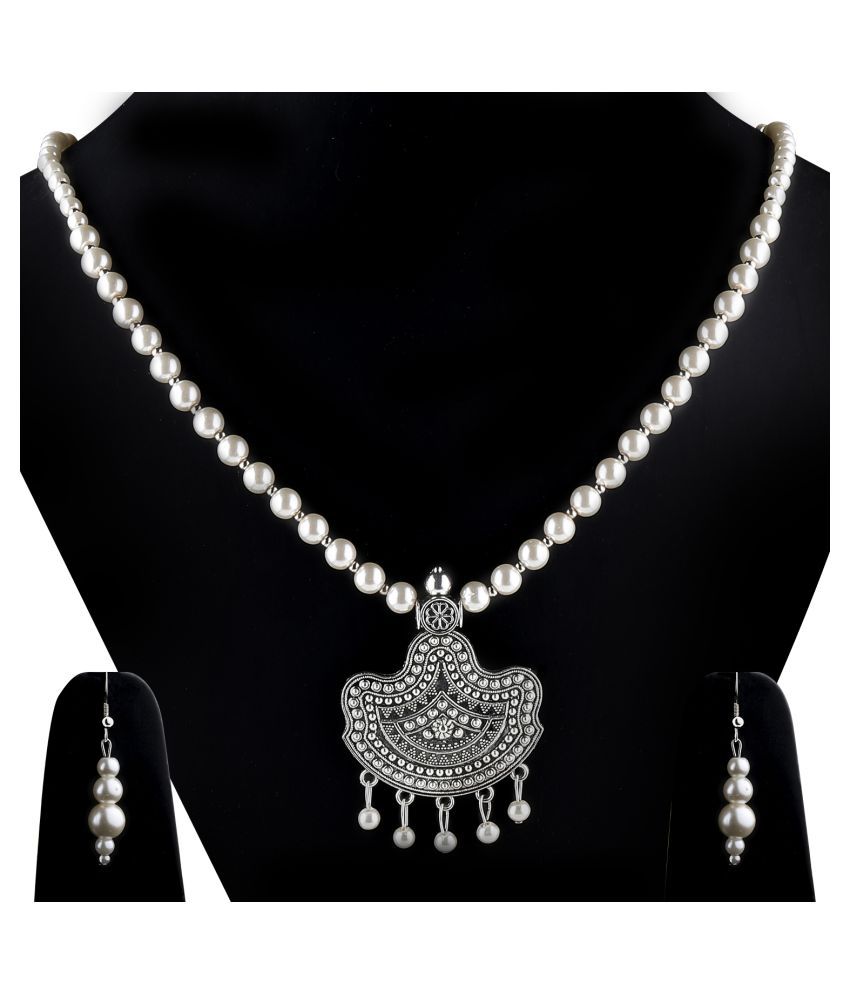     			SILVERSHINE silverplated Designer Traditional Long Pearl Drop pendant Necklace set for women Jewellery set