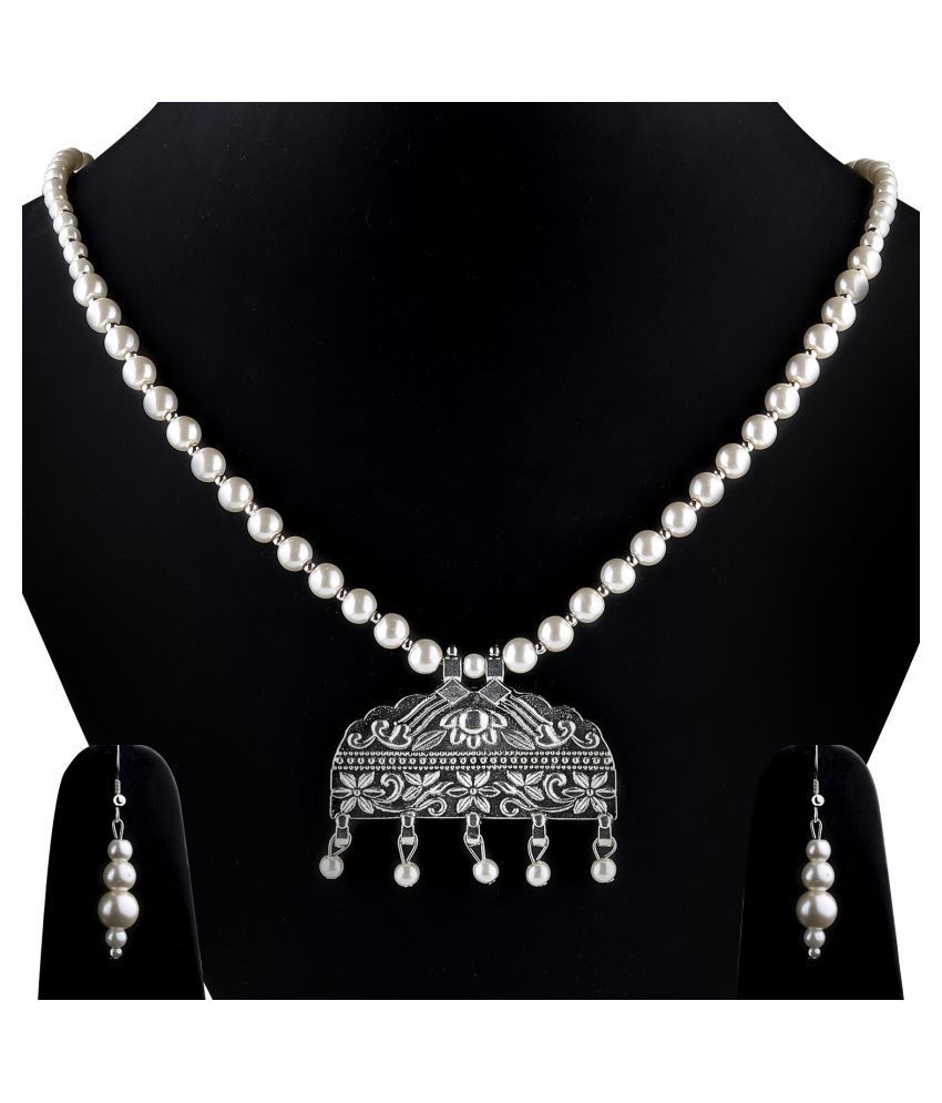     			SILVERSHINE silverplated Elegant Designer Traditional Long Pearl Drop pendant Necklace set for women Jewellery set