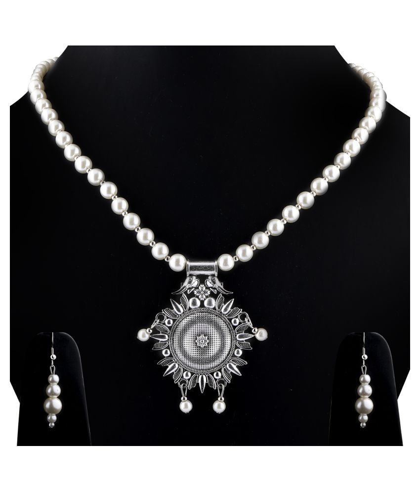     			SILVERSHINE silverplated Royal Designer Traditional Long Pearl Necklace set for women Jewellery set