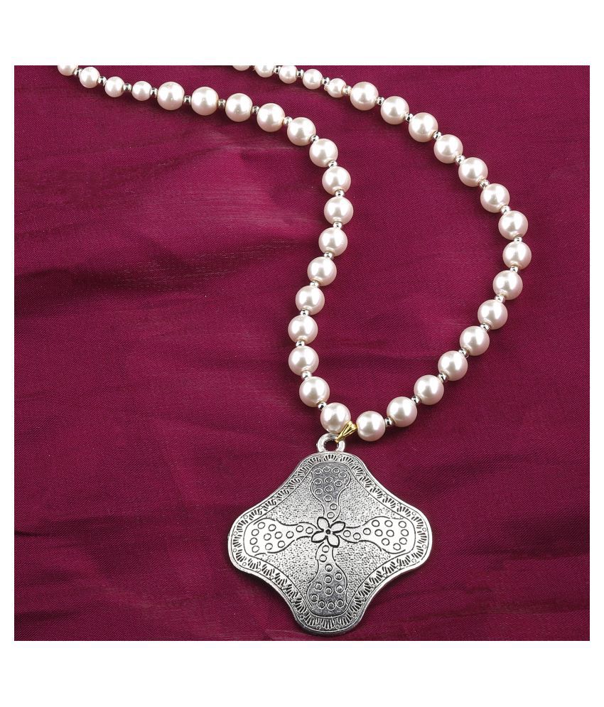     			SILVERSHINE silverplated Unique Design pendant Designer Traditional Long Pearl Necklace set for women Jewellery set
