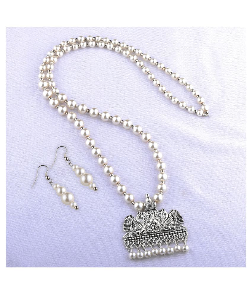     			SILVERSHINE silverplated Unique Designer Traditional Long Pearl Drop pendant Necklace set for women Jewellery set