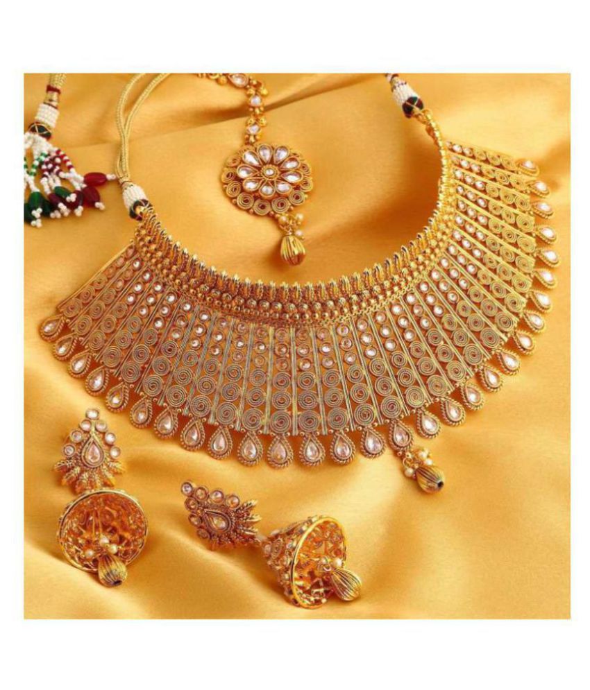 Sukkhi Alloy Golden Choker Traditional 18kt Gold Plated Necklaces Set ...