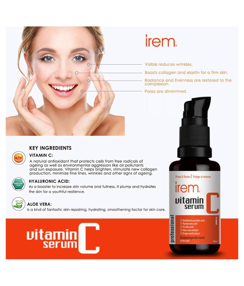 Irem Vitamin C Serum with Hyaluronic Acid, Ferulic Acid, Aloe Vera