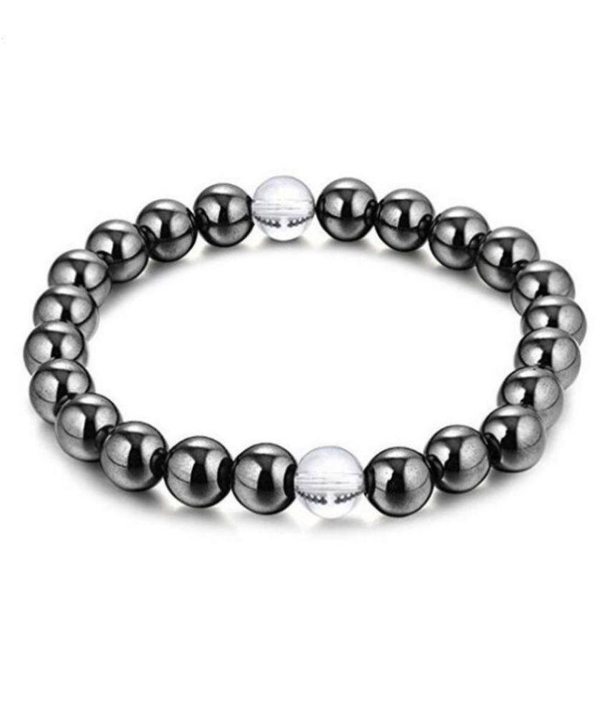     			8mm Magnetic Hematite Round Beads Clear Crystal Gem Stretch Therapy Bracelet