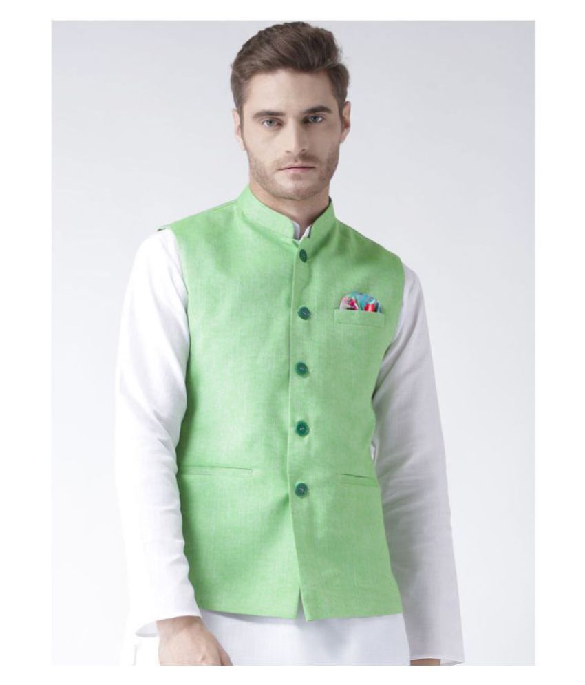     			Hangup Light Green Linen Nehru Jacket