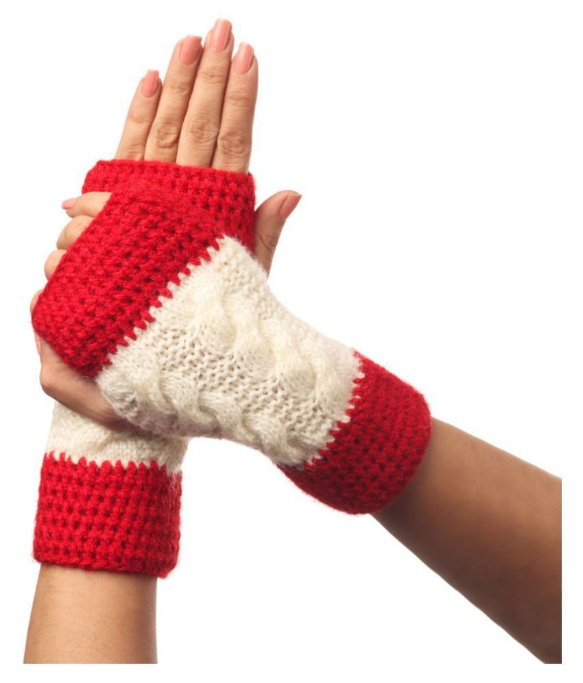     			KC Store Women's Red Hand Knitted Gloves For Winters
