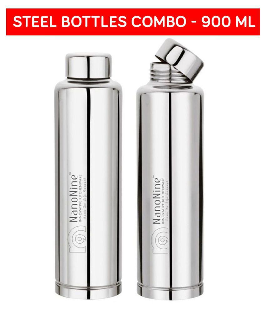     			NanoNine Silver 900 mL Stainless Steel Fridge Bottle set of 2