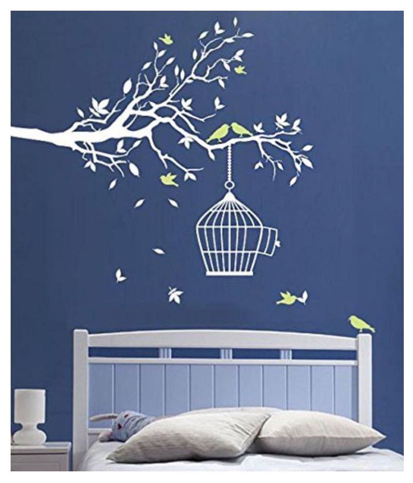 print mantras tree branch birds wall stickers nature