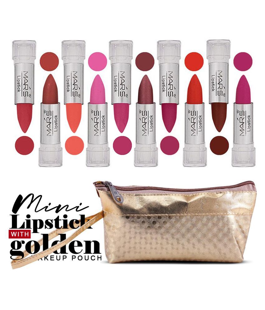     			Mars Mini Lipstick & Gold Makeup Pouch Multi Pack of 10 4 g