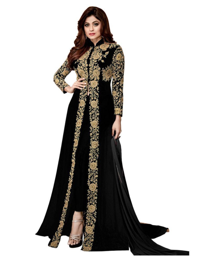 nlkvad Black Georgette Anarkali Semi-Stitched Suit - Buy nlkvad Black ...