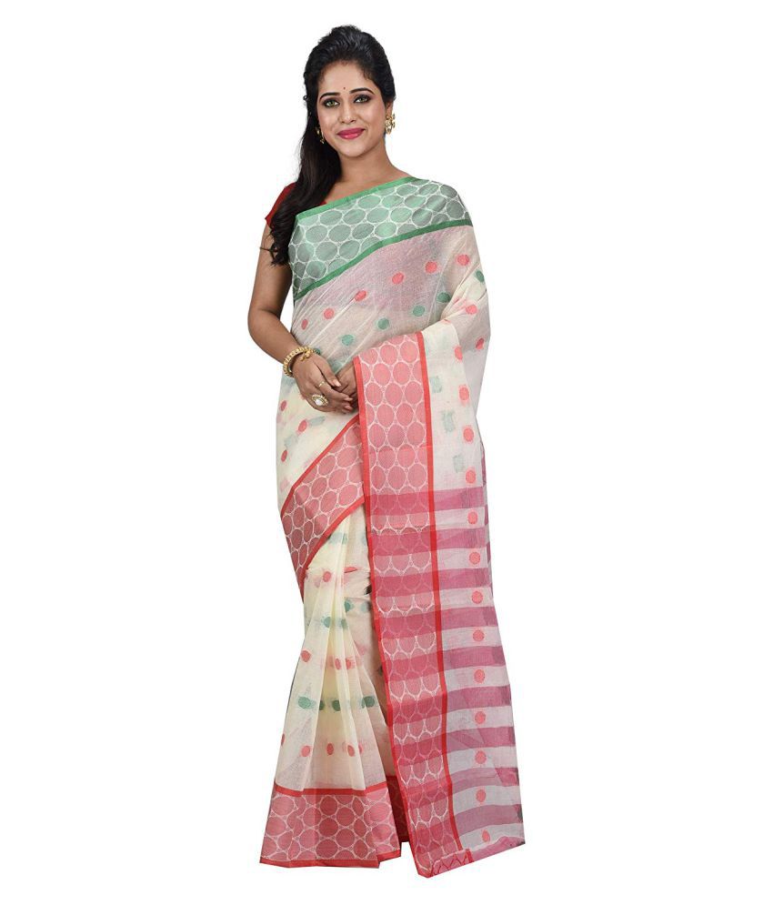     			Desh Bidesh Green,Red,White Bengal Handloom Saree