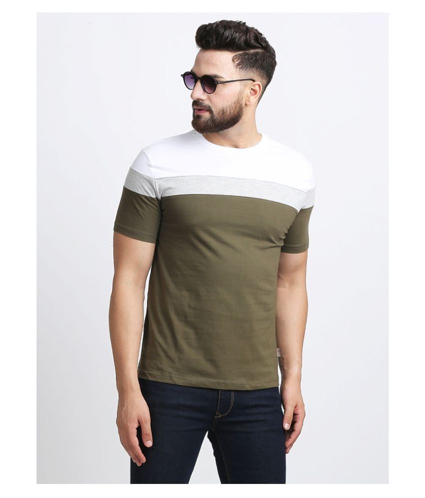     			Roden 100 Percent Cotton Green Color Block T-Shirt