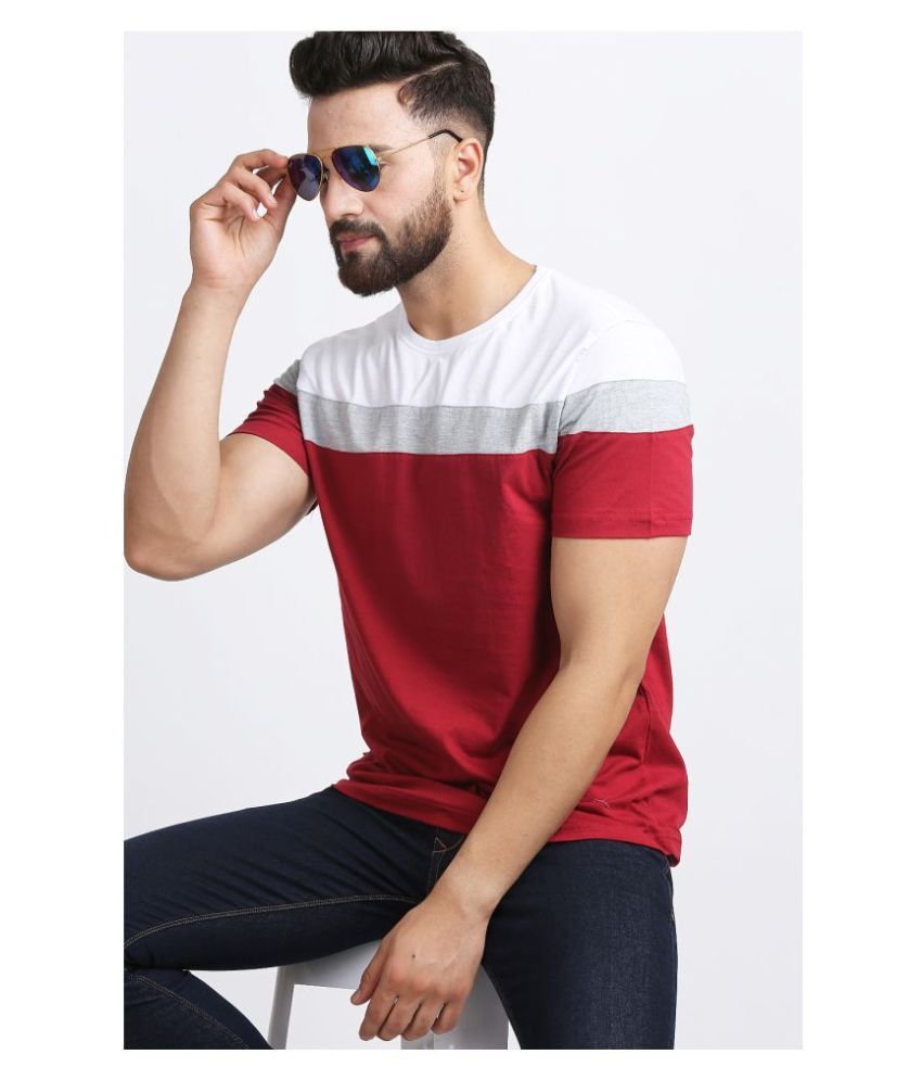     			Roden 100 Percent Cotton Maroon Color Block T-Shirt