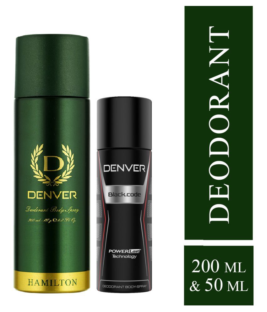     			Denver Hamilton Deo Spray For Men 200Ml + Black Code Nano Deo 50Ml (Combo Pack Of 2)