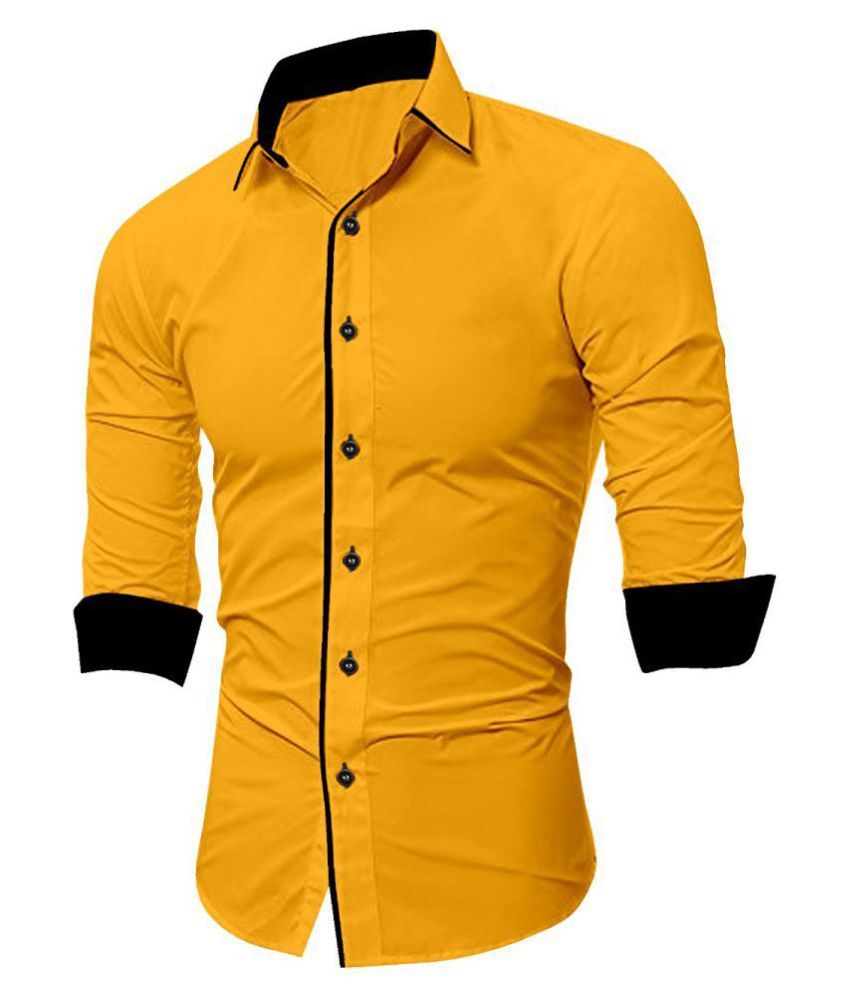     			SUR-T Cotton Blend Yellow Solids Shirt