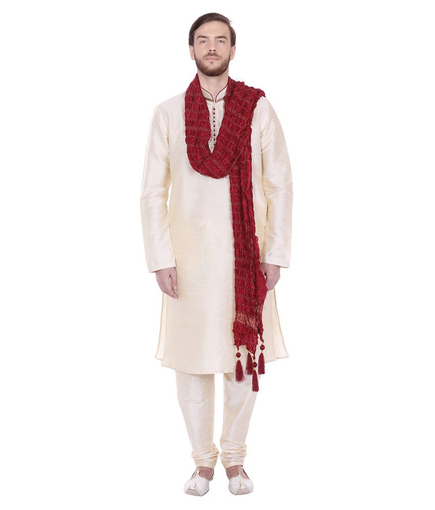     			SKAVIJ Beige Silk Blend Kurta Pyjama Set