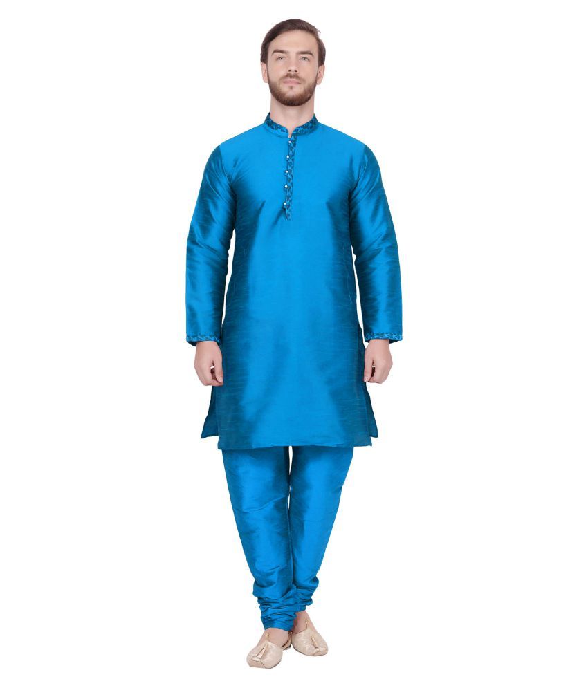     			SKAVIJ Turquoise Silk Blend Kurta Pyjama Set