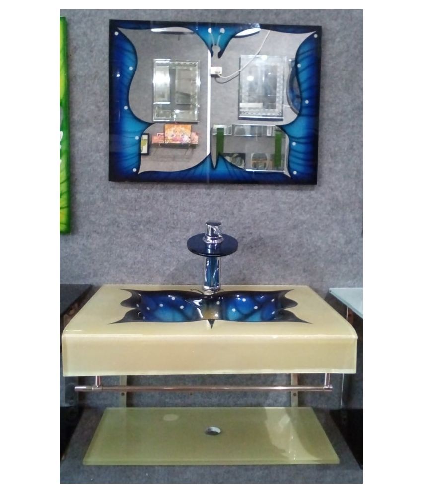 Buy Arvind Sanitary Blue Toughened Glass Wall Hung Wash Basins