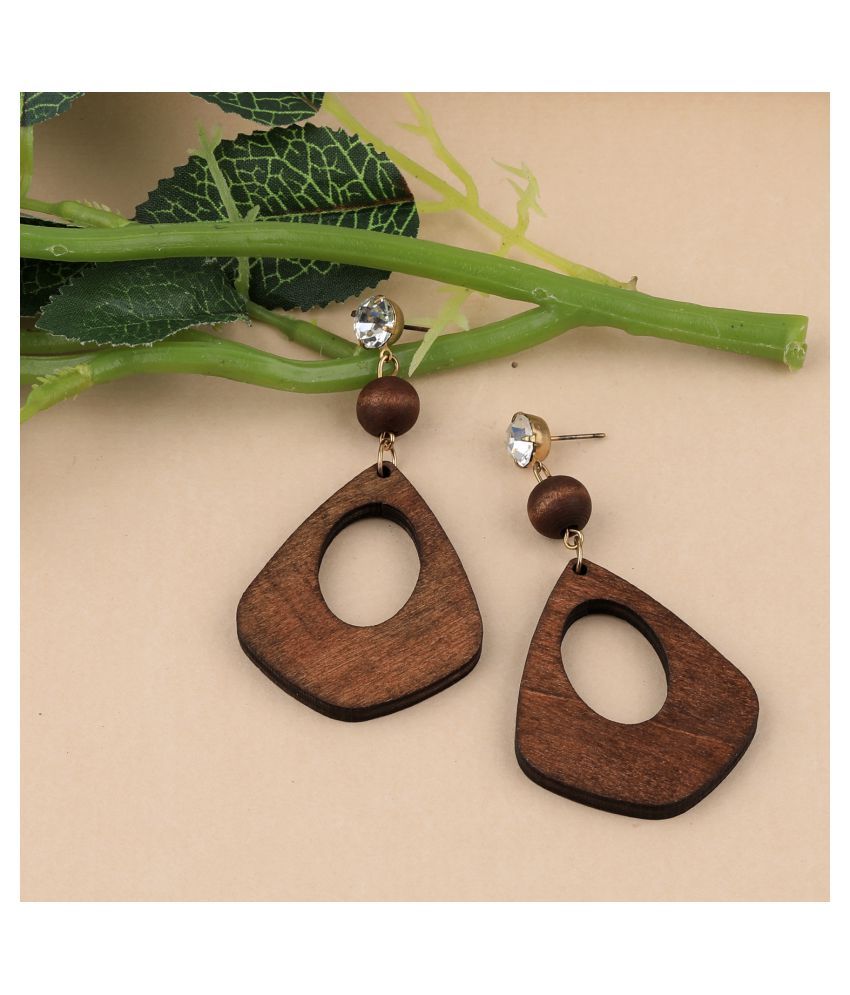     			SILVER SHINE Designer Diamond Wooden Earrings Perfect and Different Look For Women Girl