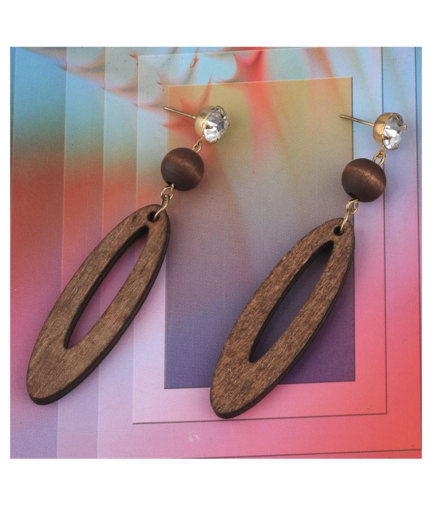     			SILVER SHINE Designer  Wooden Light Weight Dangler Wooden Earrings For Girls and Women