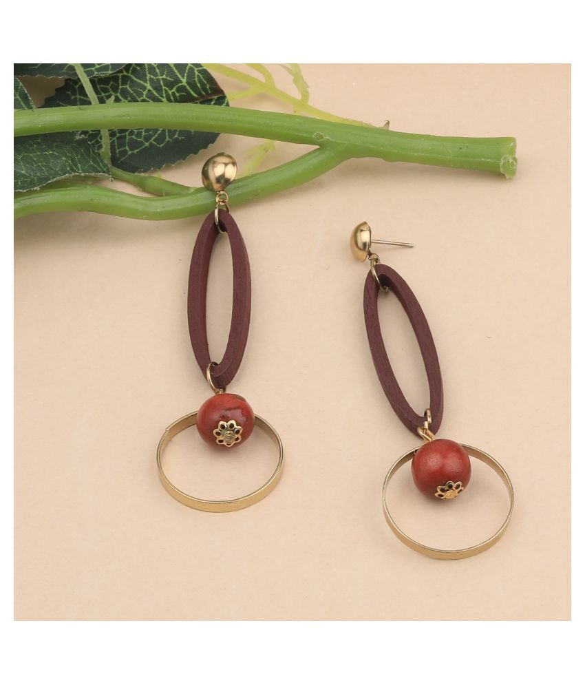     			SILVER SHINE Antique Natural Wooden   Dangler Earrings for Girls and Women.