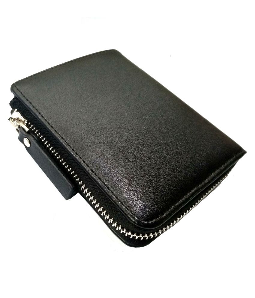 BAELLERY - Black Leather Men's Zip Around Wallet ( Pack of 1 ): Buy ...