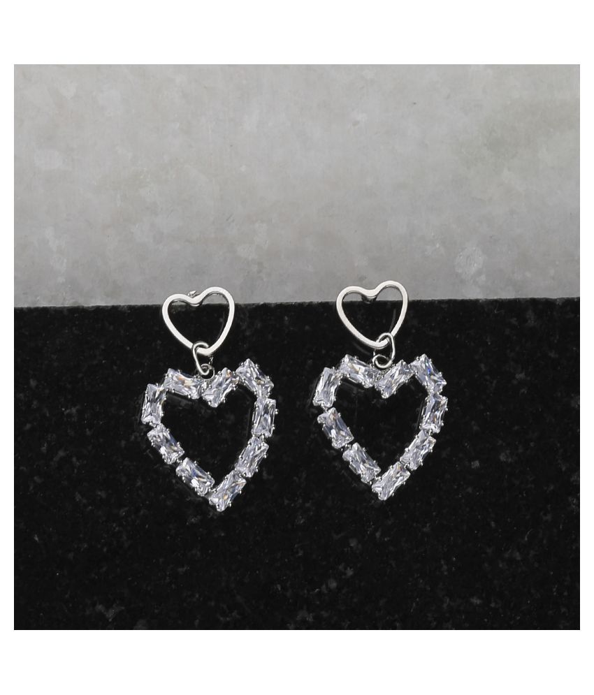     			SILVER SHINE Silver Plated Fashion Heart Shape Diamond Stud  Earring For Women Girl