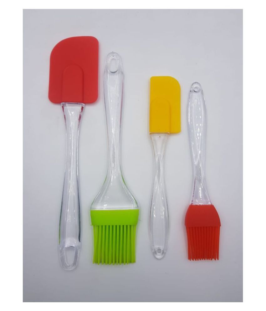     			Silicon KItchen Ware Combo of 2 Brush for Oiling with 2 Spatula Assorted Colours & small & Large size