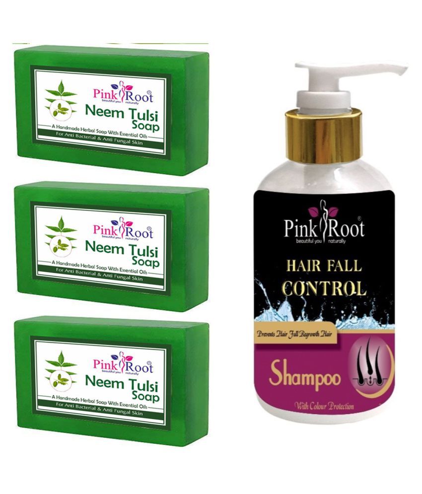 Pink Root Hair Fall Control Shampoo And 3pcs Neem And Tulsi Soap 100 G Pack Of 4 Buy Pink Root 9219