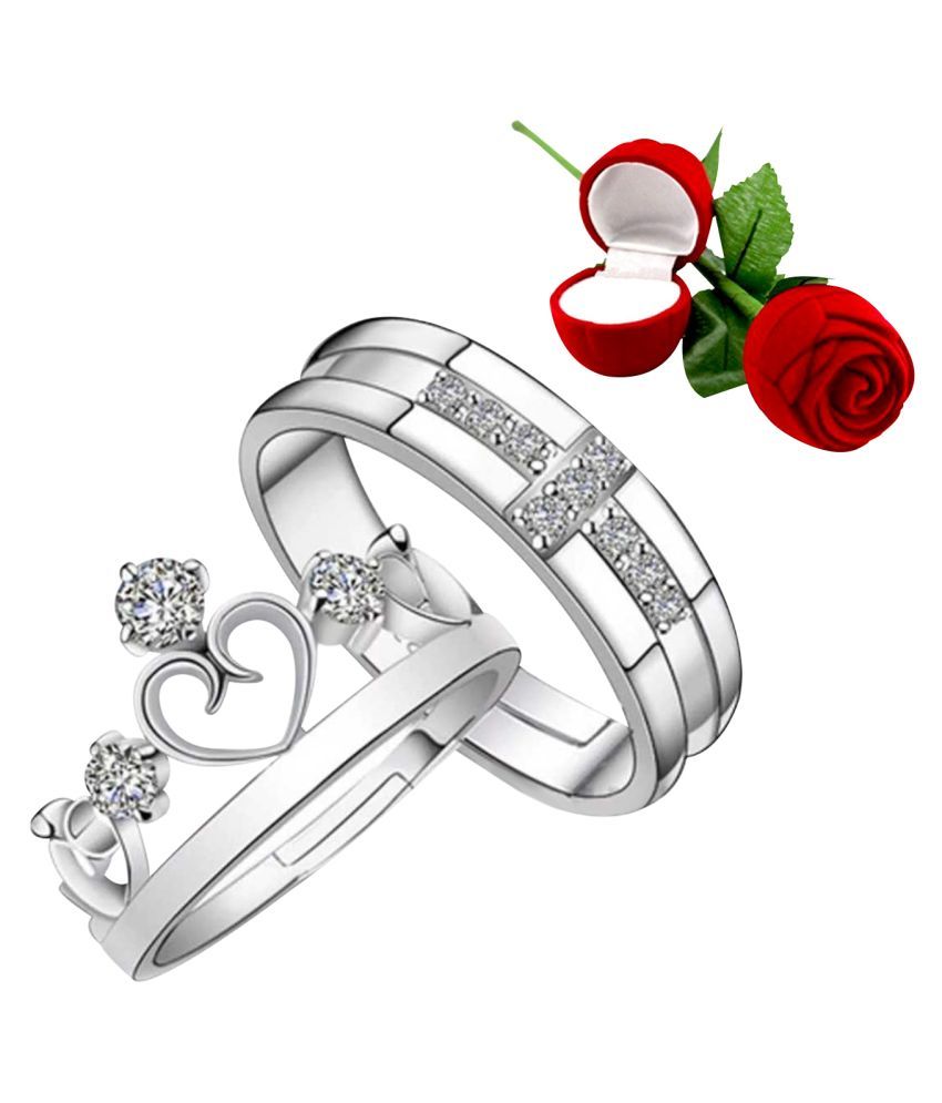     			Silver Shine Silver Plated Adjustable Couple Ring with 1 Piece Red Rose Gift Box for Men and Women