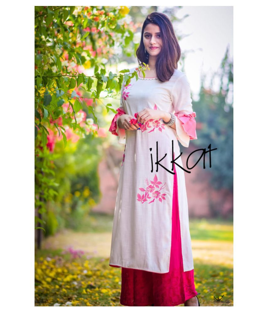 white kurti with pink plazo