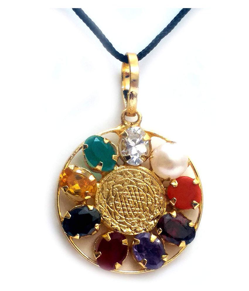shri yantra navgraha navratana gold plated round pendant: Buy shri ...