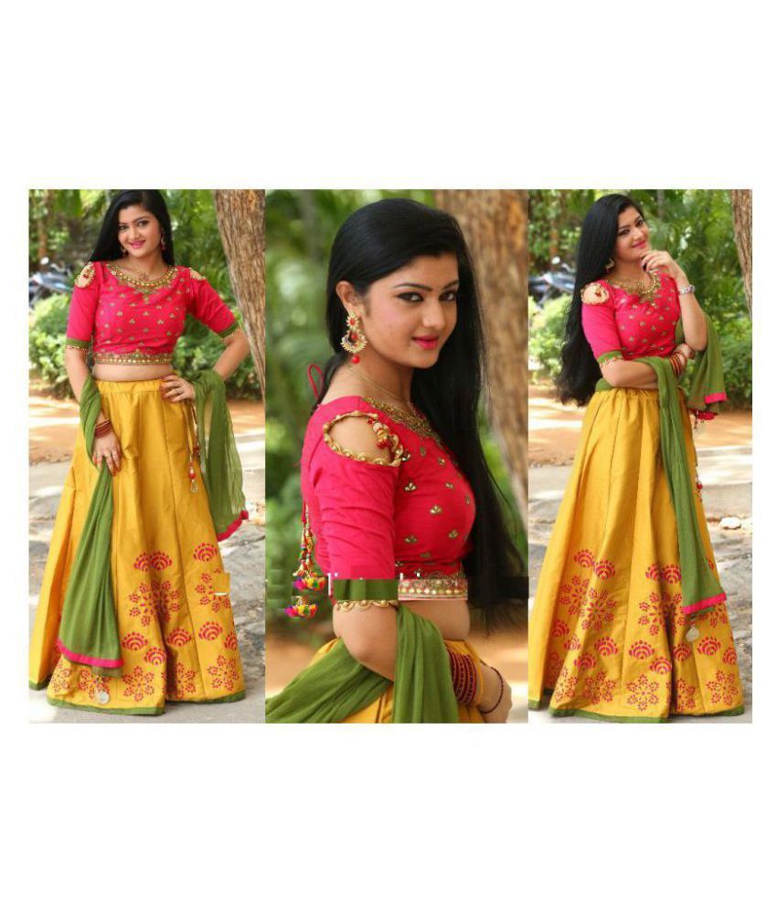 orange green chaniya choli