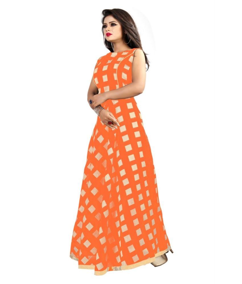 orange colour long frock