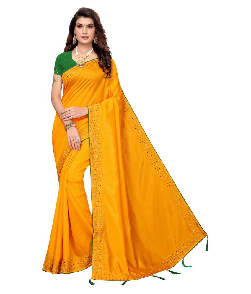 pure yellow silk saree