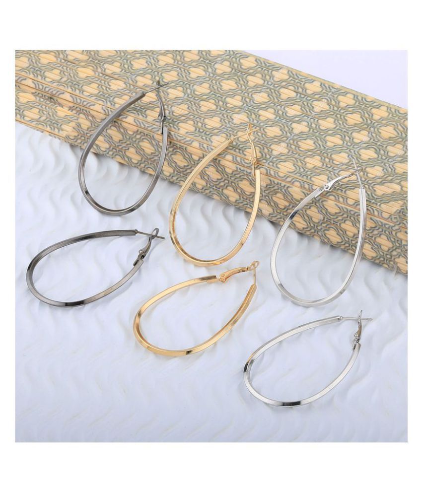     			SILVER SHINE Elegant Silver Gold Black Earring Combo For Women Girl.