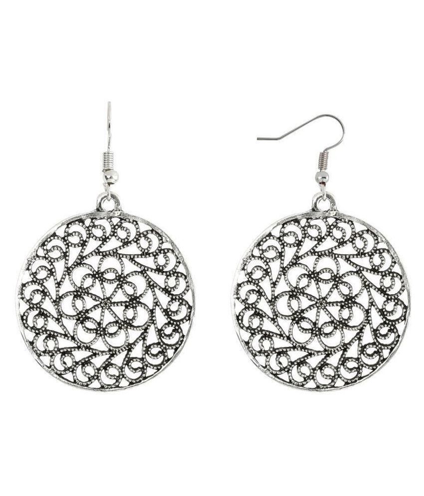     			Silver Shine Alluring Silver Hollow Round Oxidized Drop Earring For Girls And Women