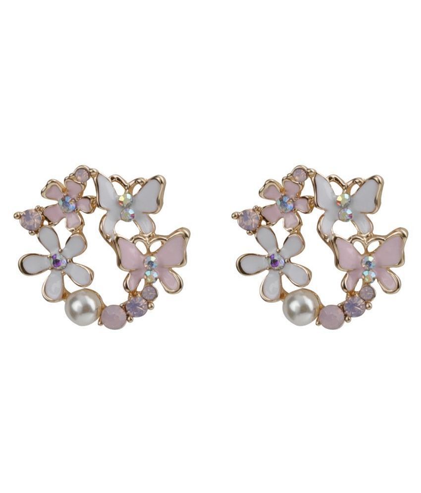     			Silver Shine High Grade Pink Enamel Stylish Floral Design Stud Earring For Girl And Women