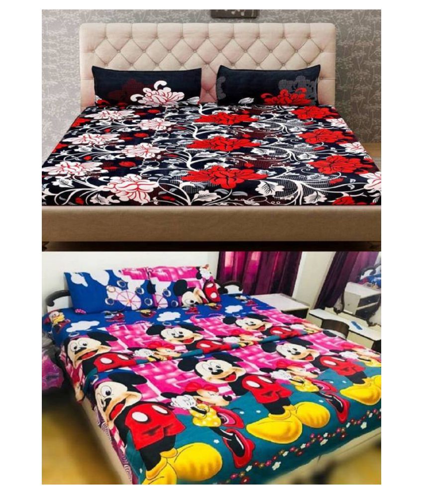 New panipat textile zone Poly Cotton 2 Double Bedsheets with 4 Pillow