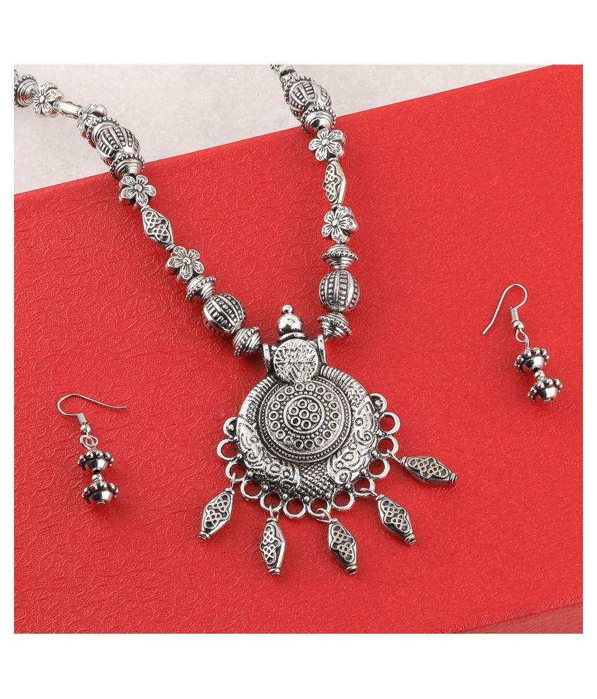 SILVER SHINE Silver Oxidised Attractive Pendant Mala Set For Women Girl