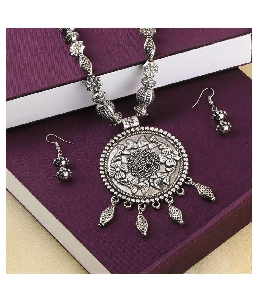     			SILVERSHINE Amazing Oxidised Pendant Designer mala set Jewellery for Women girl