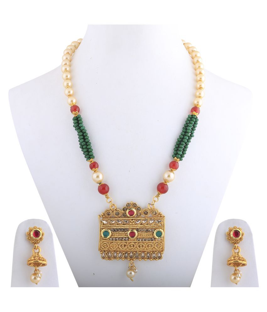     			SILVERSHINE Party Wear Gold Plated Pearl Mala Pendant set For Women Girl
