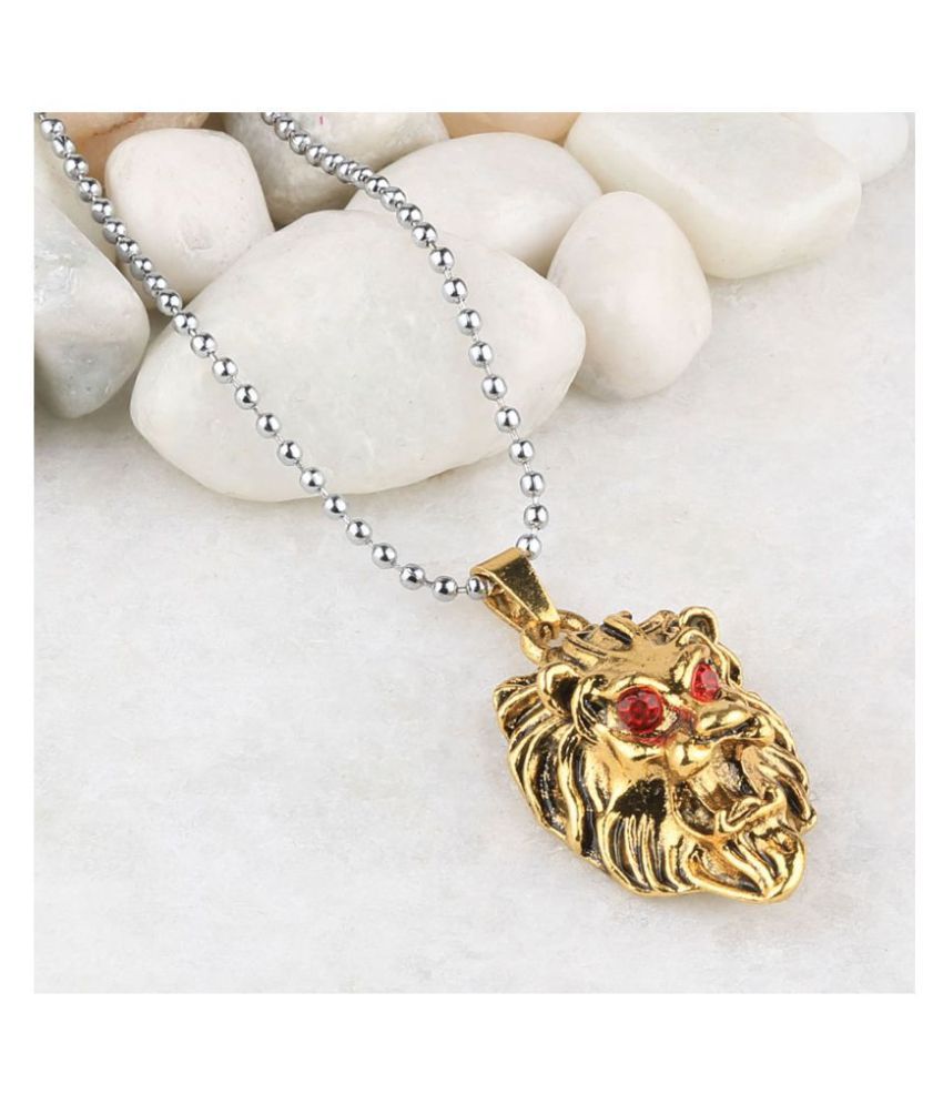     			SILVERSHINE SilverPlated Attractive Chain With Lion Design Golden pendant With Diamond For Man Boy