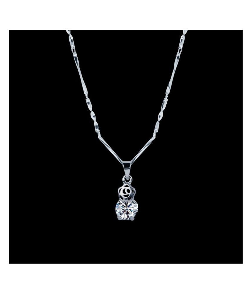     			Silver Shine Silver Plated Chain With Cute Flower Shape Solitaire Diamond Pendant  For Women