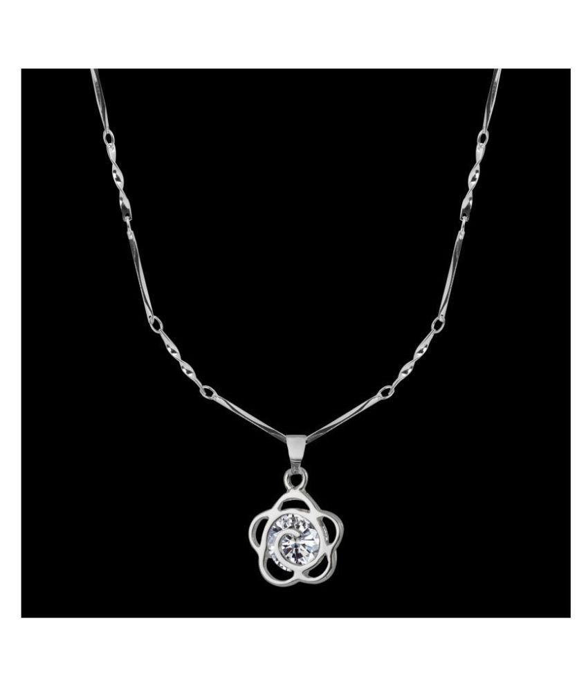 Silver Shine Silver Plated Chain With Small Flower Diamond Pendant For